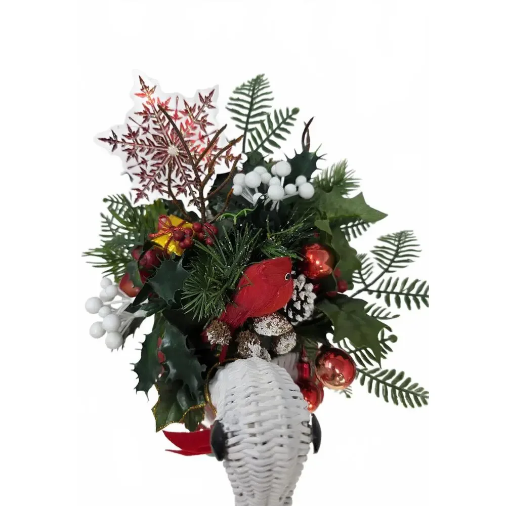 Vintage White Wicker Duck Basket Christmas Floral Centerpiece